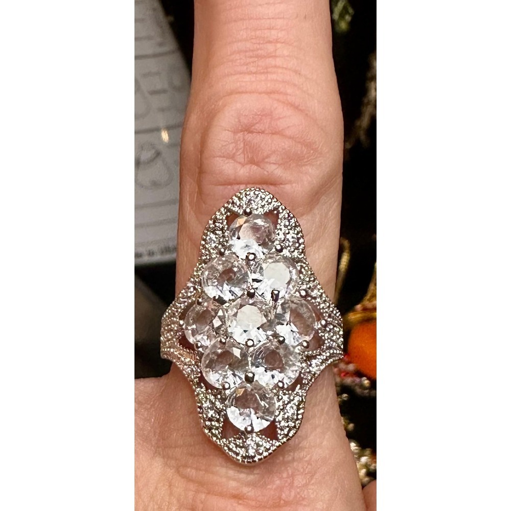 Large Crystal Cluster Statement Ring Size 6.75 Silver Tone